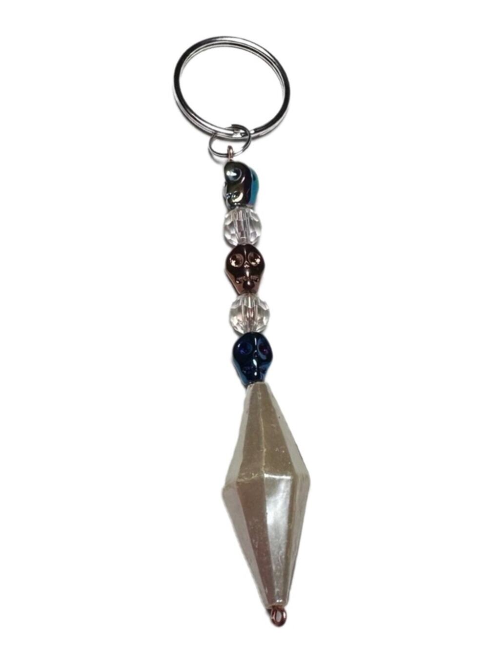 Skull keychain handmade glass and plastic cooper multi color